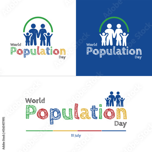 An informative and symbolic illustration for 11 July World Population Day, highlighting global population issues, human development, and demographic challenges. The design features bold text, people i