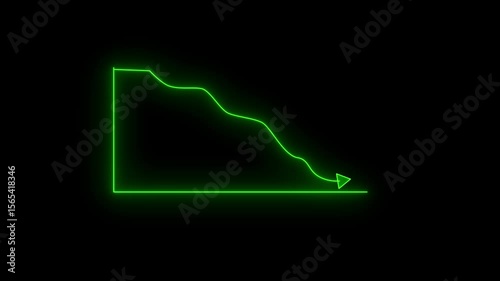 Animation footage of Graph showing fluctuate downward trend,Abstract neon line arrow down business graph icon animation.4k video