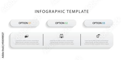 3 step design infographic template. Vector diagram information with paper style and icons suitable for workflow, business information and web presentation.