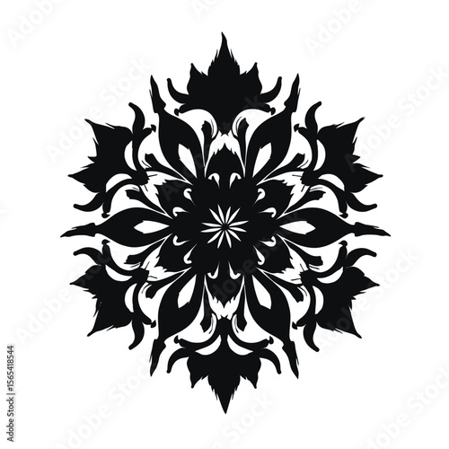 Elegant Floral Symmetry: A stylized silhouette of an elaborate floral pattern showcases intricate details and balanced design, offering a touch of refined artistry. 