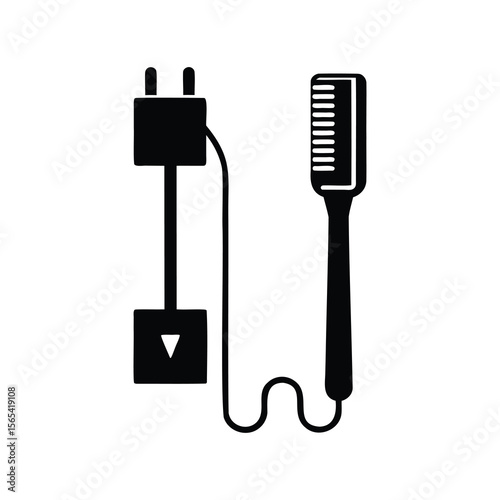 Silhouette image of an electric scalp massager with charging base and cord