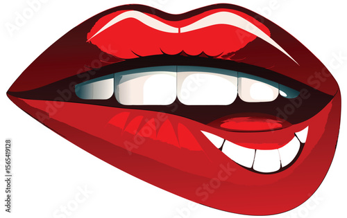 Red Lips with Teeth Slightly Open Showing a Tongue Graphic Illustration mouth