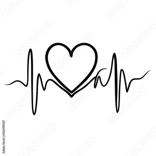 Black Heartbeat Line Art Graphic Design Element Simple Heart Rate Monitor Icon vector
