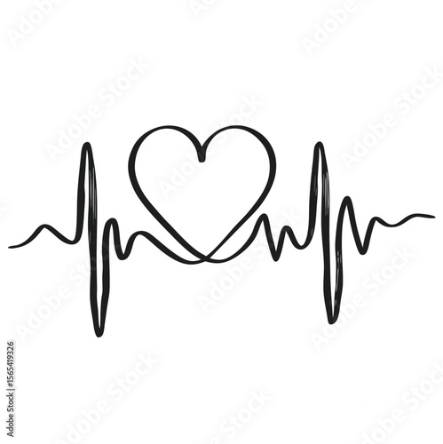 Black Heartbeat Line Art Graphic Design Element Simple Love Medical Cardiology Symbol 1
