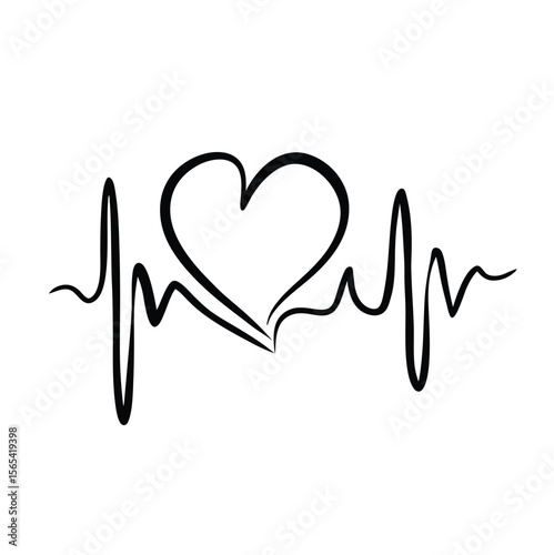Black Heartbeat Line Art Graphic Design Element Simple Love Medical Cardiology Symbol
