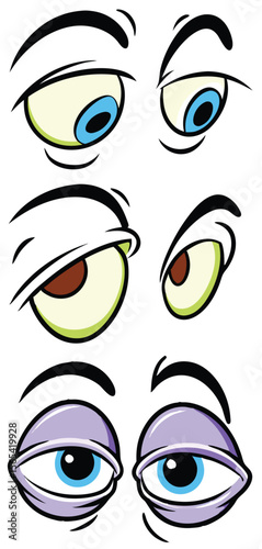 Cartoon Eyes Expressions Set Six Diverse Eye Illustrations Light Yellow Green Brown Purple Blue