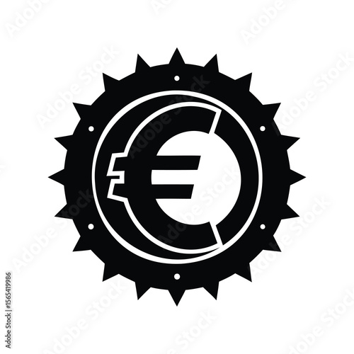 European Union Currency Emblem Embossed on a Spiky Badge Design Icon
