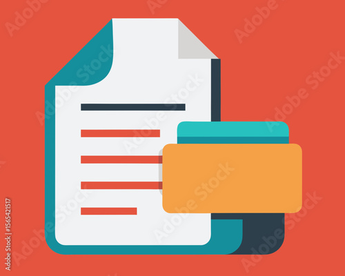 Document with attached file icon on red background
