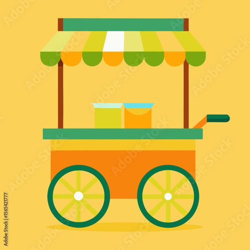 Colorful Food Cart Illustration with Awning and Wheels