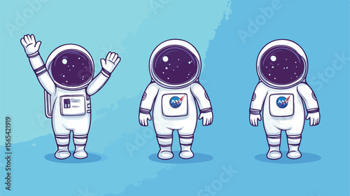 Astronaut Cartoon Character Holding Bottle of Milk Waving in Space