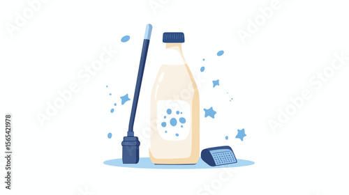 Clean Milk Bottle with Vacuum Character, Healthy Dairy Product Concept