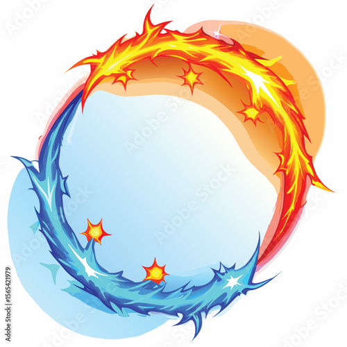 Abstract Circular Design Featuring Blue Water and Orange Fire Swirls vector