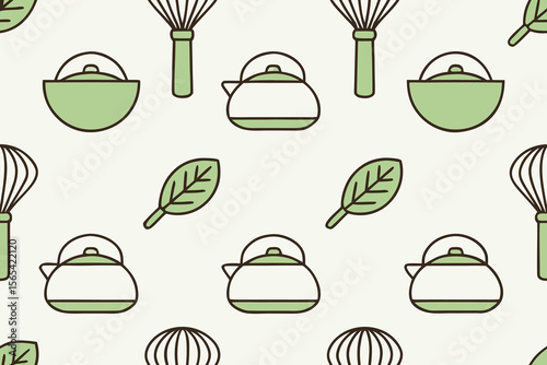 Japanese Tea Ceremony Seamless Pattern of Traditional Icons