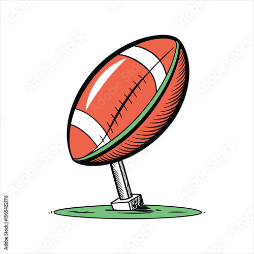 American football is placed on a tee, isolated on white background