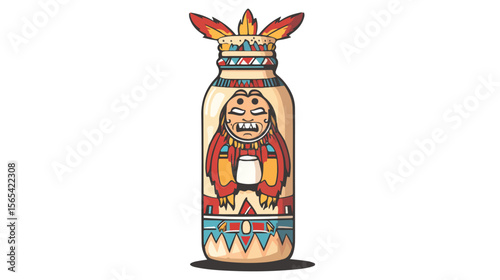 Native American Tribe Cartoon Bottle of Milk - Illustration for Designs and Projects
