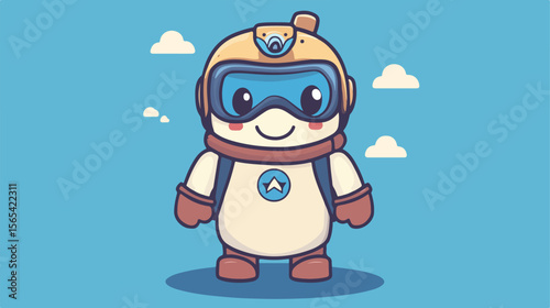 Cute Pilot Mascot Cartoon with Bottle of Milk - Vector Flat Design