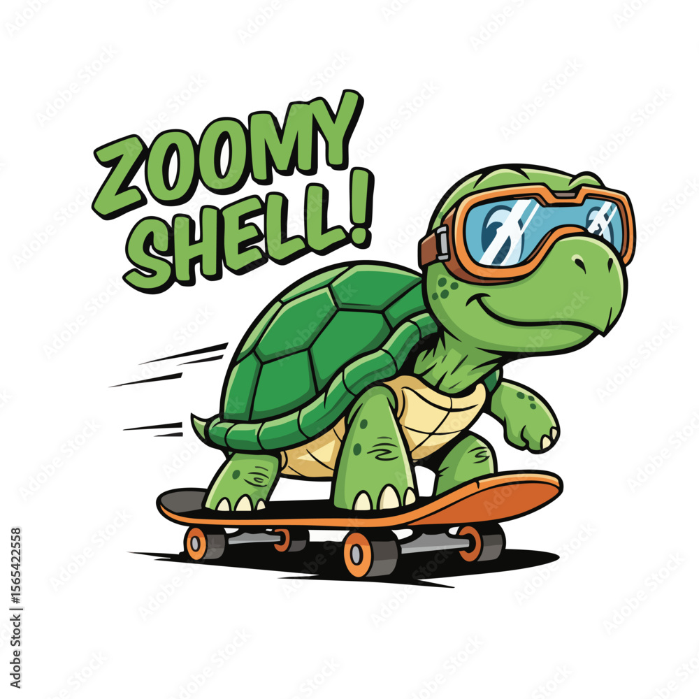 Obraz premium Cartoon Cute Turtle Riding Skateboard with Goggles Illustration Character