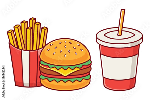Fast Food Set Delicious Meal Vector Illustration