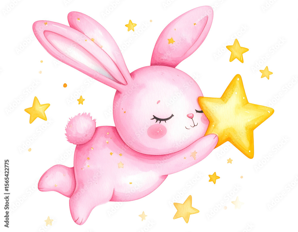 Obraz premium Fluffy alien bunny with stars transparent background