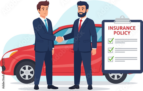 Car insurance policy agreement handshake vector illustration auto coverage