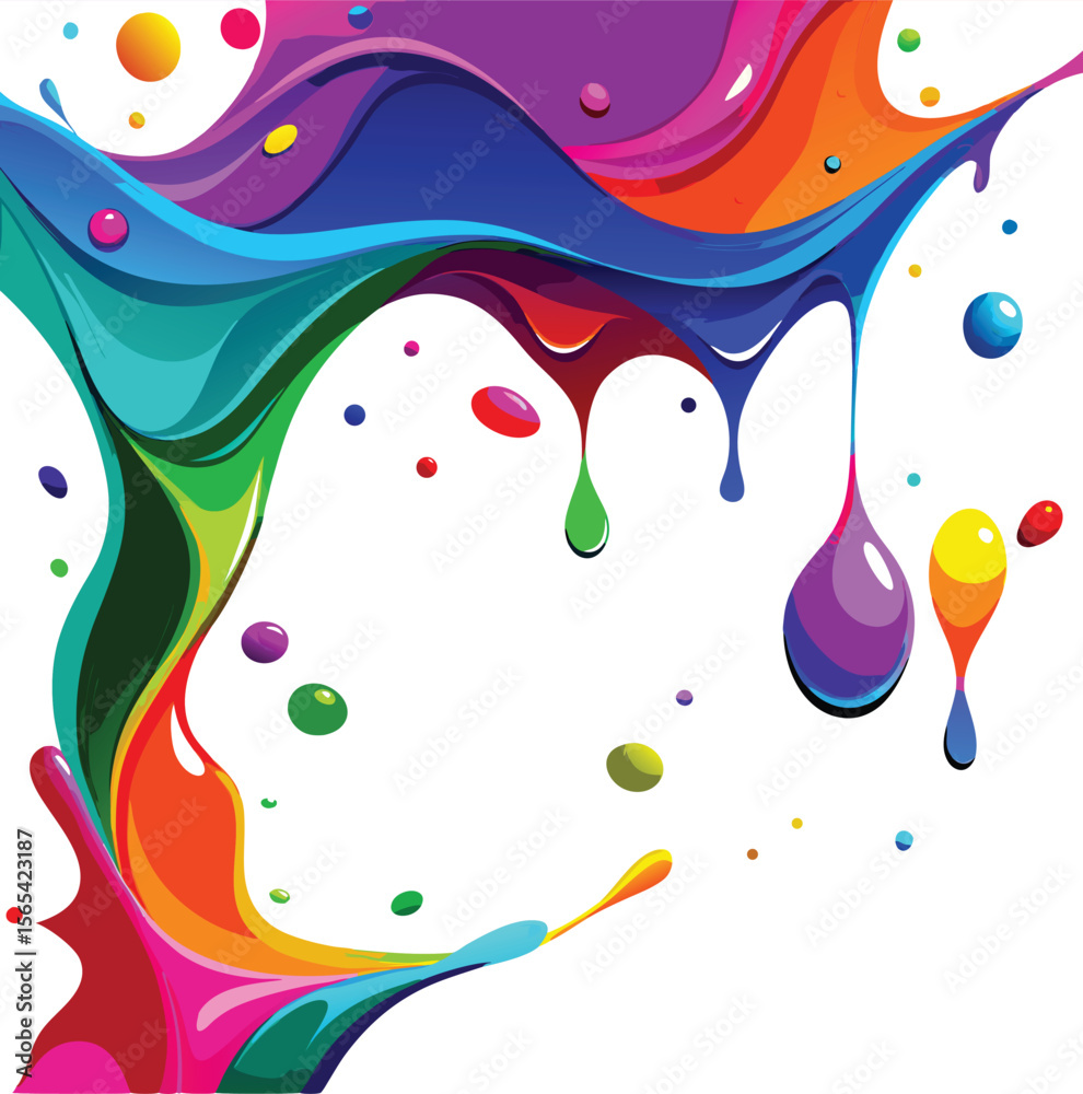 Fototapeta premium Abstract Colorful Paint Splash Background Vibrant Rainbow Hues Dripping Fluid Design Element