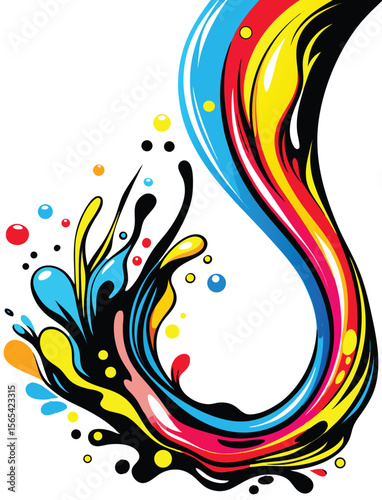 Abstract Colorful Paint Splashes Dynamic Swirls Blue Red Yellow Black Design vector