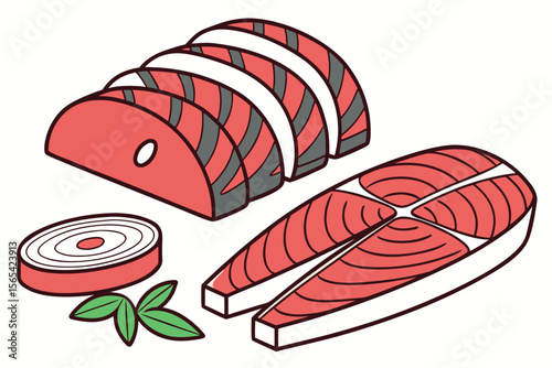 Cartoon Sliced Fish Red Fish Pieces Illustration