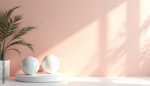 Elegant Spheres on a Podium in Soft Light A Minimalist Display Inviting Calm