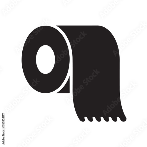 Simple Black and White Toilet Paper Roll Silhouette Icon Illustration