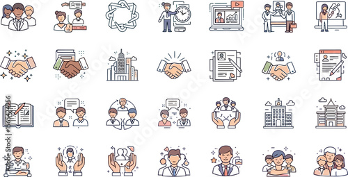 Business skills and job search icons vector set for human resources concept