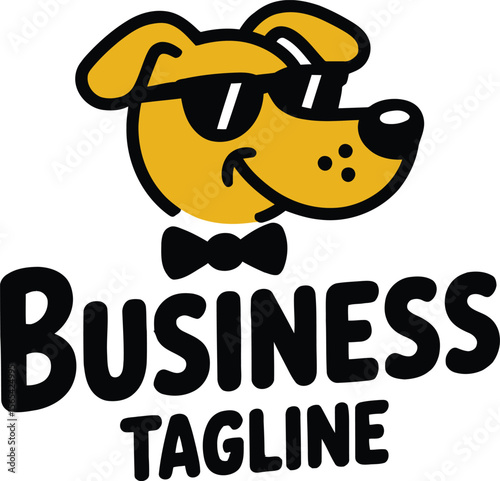 Cool dog mascot logo wearing sunglasses and bowtie for a pet-related business identity.