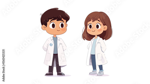 Young boy and girl in lab gown on white background vector illustration