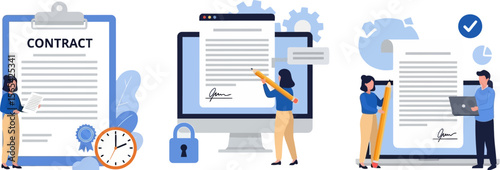 Online contract agreement digital signature business deal document concept