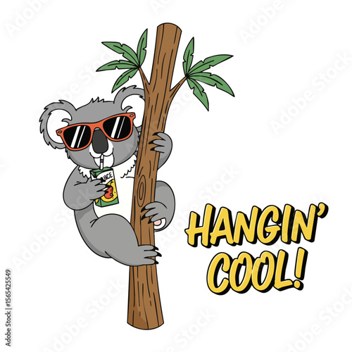 Cartoon Fun Koala Character Hangin Cool Illustration on Tree