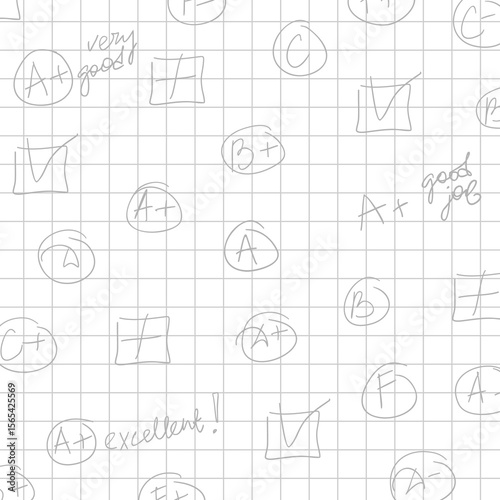 School student pattern checkered notebook sheet with grades