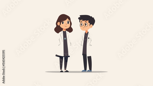 Young Boy and Girl in Science Gowns on Isolated Background