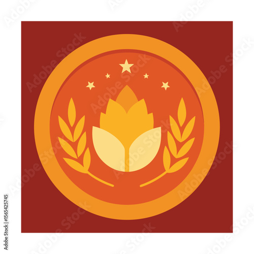 Bakery Emblem with Wheat and Rice Flat Style