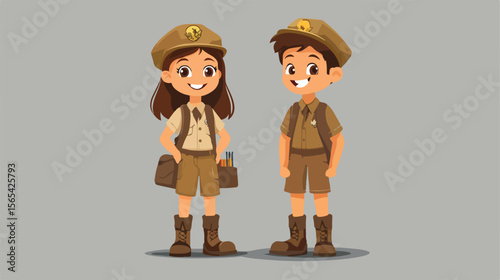 Scout Boy and Girl in Uniform Isolated Vector Illustration