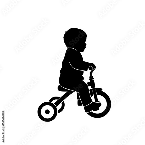 Child Riding a Bicycle Silhouette with Wheels and Handlebars