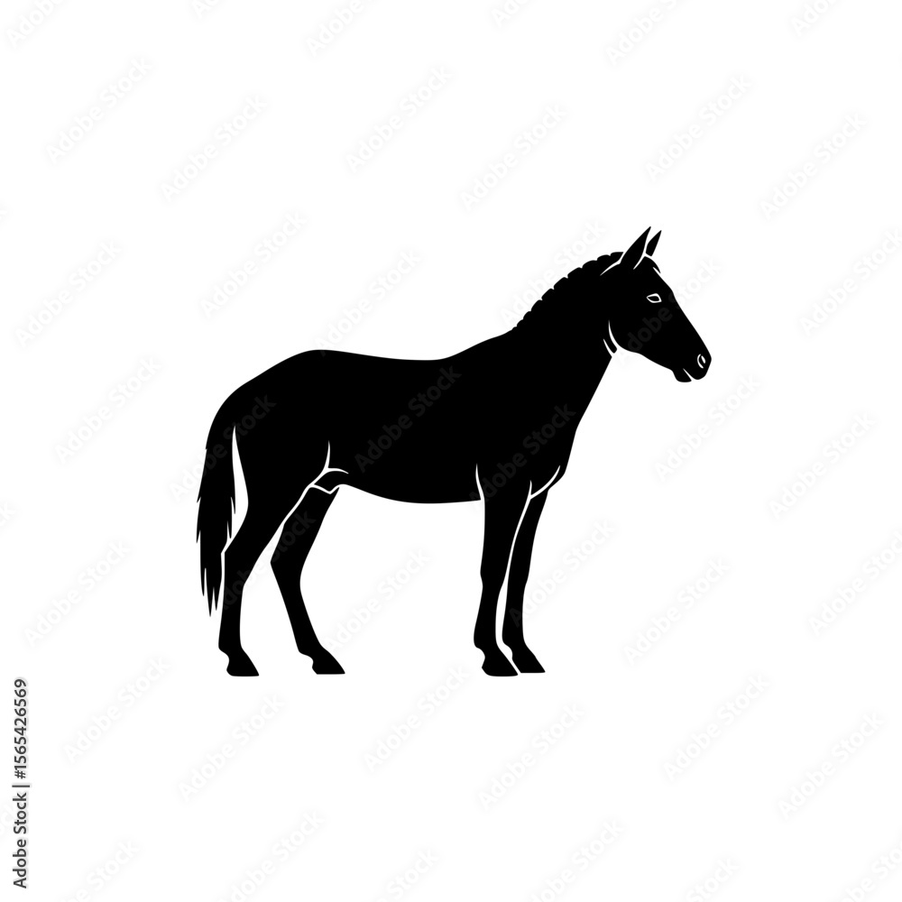Fototapeta premium Simple Black Silhouette of a Standing Horse Side View