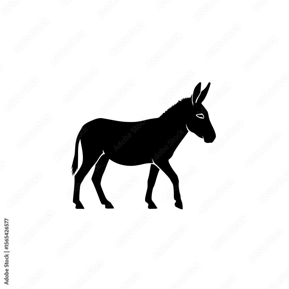 Fototapeta premium Black Silhouette of a Donkey Walking Side View