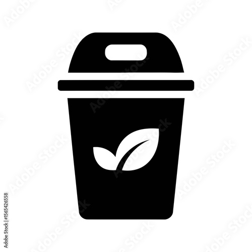Recycle bin icon with leaf symbol for eco-friendly waste management and composting.