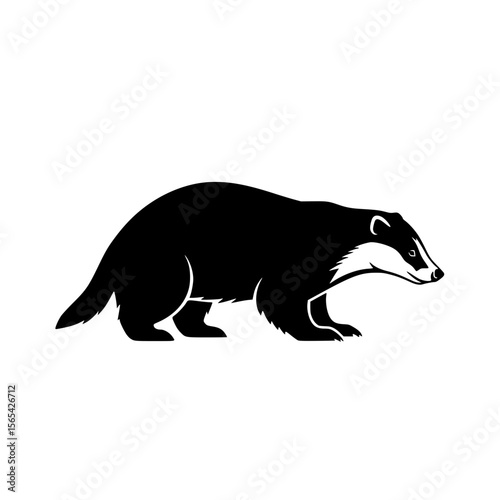 Black and white silhouette of a badger standing on a white background