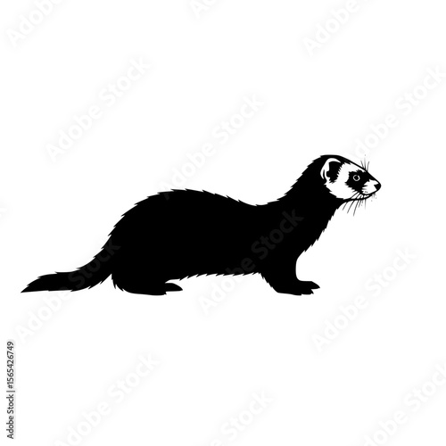 A Black Silhouette of a Ferret Standing on a White Background