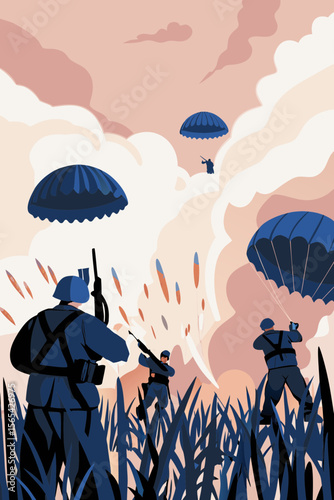 British paratroopers landing at Arnhem during Operation Market Garden.