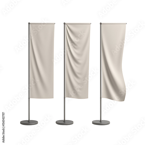 Realistic Vertical White Flag Mockup on Pole – Fabric Banner for Branding and Advertising Design