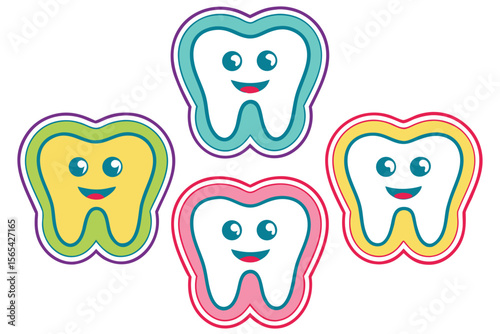 Adorable Teeth Set Vector Sticker Collection