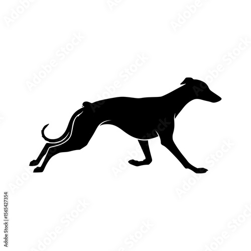 Elegant Black Silhouette of a Greyhound Running with Grace and Speed