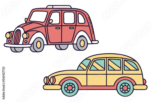 Adorable Set of Cute Retro Cars in Flat Style