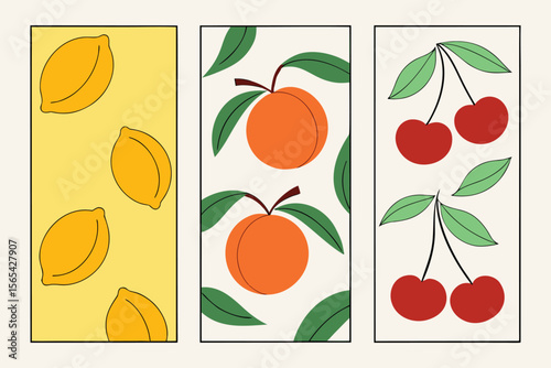 Abstract Fruit Banners Modern Minimalist Lemon, Peach, Cherry Designs